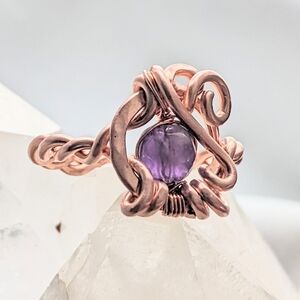Art Nouveau Amethyst Gemstone Ring Pure Copper Artisan Crafted Design